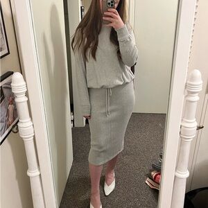 A new day light gray sweater midi skirt set